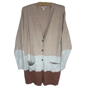 J. JILL Tan/Brown Color Block Long Button Front Cardigan Size Large